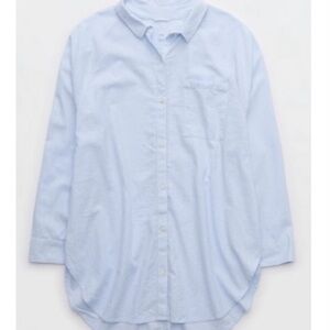Aerie Pool-To-Party Linen Blend Cover Up Shirt in Blue